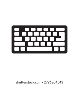 A sleek, high-contrast black and white illustration of a rectangular computer keyboard featuring a standard QWERTY layout. The keys are uniformly spaced with a clean, modern design, rendered in bold b.