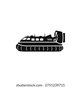 A sleek hovercraft silhouette, symbolizing modern transportation capable of traversing both water and land with ease and efficiency.