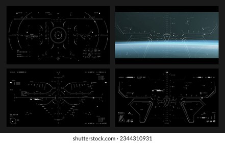 Sobreposición de diseño Sleek FUI para resolución 16:9, colección de HUD, UI, vector de elementos de diseño de interfaz gráfica de usuario. diseño de pantalla de la cabina moderna de ciencia ficción