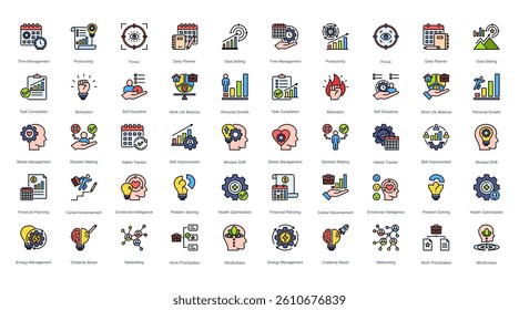 Sleek icon set empowering you to master productivity, emotional strength, habit design, and strategic life planning.