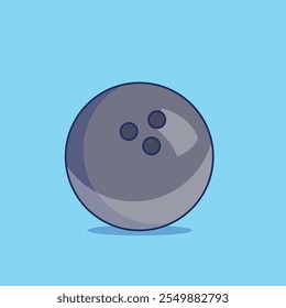 A sleek illustration of a gray bowling ball with finger holes, set against a light blue background, ideal for sports or recreation themes