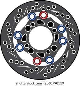 Sleek illustration of a motorcycle brake disc with a modern design, highlighting precision and engineering excellence. Perfect for automotive enthusiasts