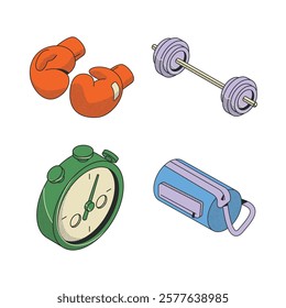 Sleek Isometric Cartoony Lined Fitness Equipment