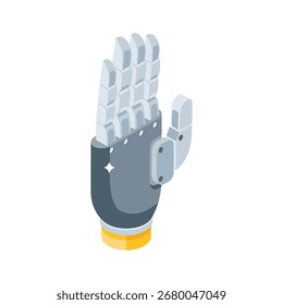 Elegante icono isométrico de mano robótica flexible en acción
