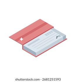 Elegante icono isométrico de cheque de papel con firma
