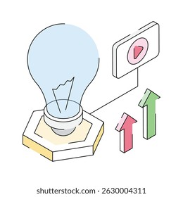 A sleek isometric outline icon showing marketing idea