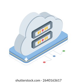 A sleek isometric style icon of cloud hosting service