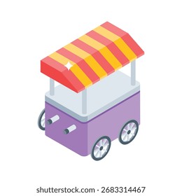 Elegante icono de estilo isométrico de Carrito de alimentos móvil