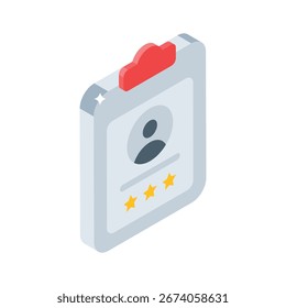 Sleek isometric style icon of profile review folder