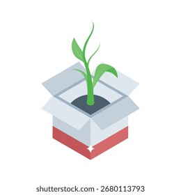 Elegante icono de estilo isométrico de Pequeña caja de plantas de jardín