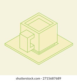 Una elegante Ilustración vectorial isométrica con una moderna taza de café (o taza de té), representada con líneas geométricas limpias y una estética minimalista. 