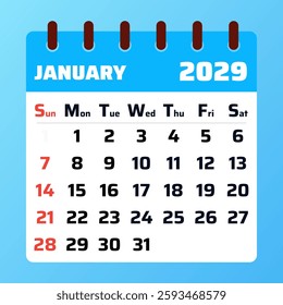 Sleek January 2029 calendar with a modern design. Ideal for planning events, scheduling tasks, and organizing your monthly agenda.