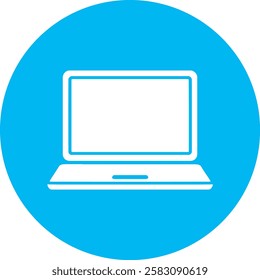 A sleek Laptop icon with a clean white outline on a light Cambridge blue background. Modern and minimalistic, representing technology, computing, and digital connectivity in a simple yet elegant desig