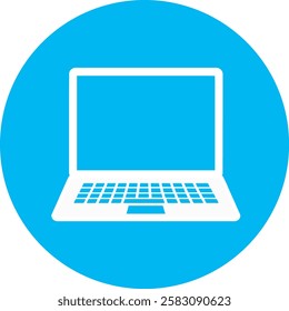 A sleek Laptop icon with a clean white outline on a light Cambridge blue background. Modern and minimalistic, representing technology, computing, and digital connectivity in a simple yet elegant desig