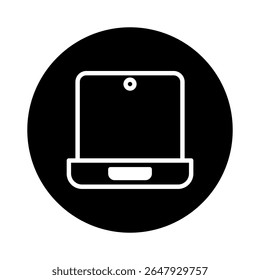 A sleek laptop icon on a black circle representing technology innovation and modern digital life style