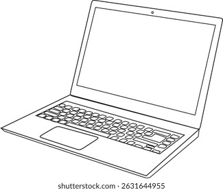 L'illustration élégante d'un ordinateur portable, aux lignes nettes et à l'écran moderne et lumineux, incarne le raffinement technologique. Son design dynamique et minimaliste est parfait pour le numérique, professionnel ou futuriste 