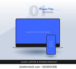 Sleek laptop and mobile phone mockup - modern template vector illustration