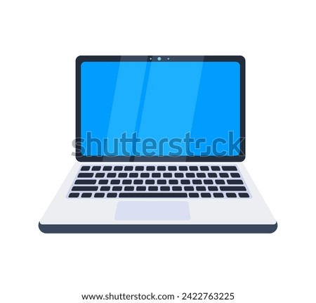 Sleek laptop with a prominent blue screen and a silver body, representing modern personal computing