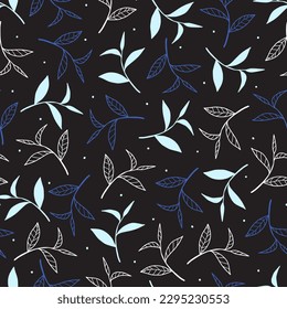 Sleek Leaves Branch Silhouettes Art Pattern can be use for background and apparel design