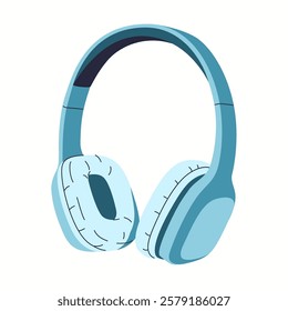 Sleek light blue wireless headphones flat color vector object. Headphones provide superior sound quality illustration on white background