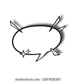 Sleek line art speech bubbles enhanced with stylish halftone shadows. Ideal for comics, social media posts, advertisements, and graphic design projects.
