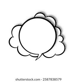 Sleek line art speech bubbles enhanced with stylish halftone shadows. Ideal for comics, social media posts, advertisements, and graphic design projects.