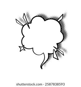 Sleek line art speech bubbles enhanced with stylish halftone shadows. Ideal for comics, social media posts, advertisements, and graphic design projects.
