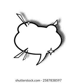 Sleek line art speech bubbles enhanced with stylish halftone shadows. Ideal for comics, social media posts, advertisements, and graphic design projects.