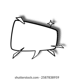 Sleek line art speech bubbles enhanced with stylish halftone shadows. Ideal for comics, social media posts, advertisements, and graphic design projects.