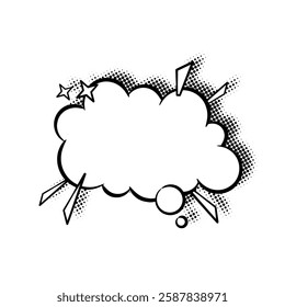 Sleek line art speech bubbles enhanced with stylish halftone shadows. Ideal for comics, social media posts, advertisements, and graphic design projects.