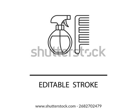 Sleek line art of a stylish spray bottle and comb perfect for salon branding or beauty product design projects with editable stroke.