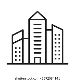 A sleek line art vector icon depicting a modern building