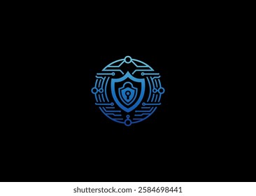 A sleek, line-style logo representing cybersecurity with a shield and digital elements.