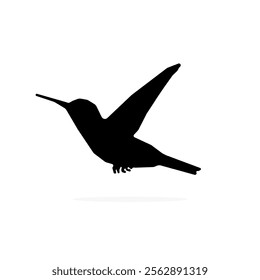 Sleek linocut-style silhouette of a hummingbird mid-flight, highlighting its graceful form and fluid motion.






