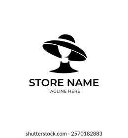 Sleek a logo black silhouette of a woman's face with a wide-brimmed hat, elegant and minimalist. Perfect for fashion brands, boutiques, and stylish businesses.