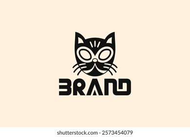 A sleek logo featuring a cat's face in a mask-like design, symbolizing mystery and elegance. Perfect for fashion brands, pet stores, or creative businesses.