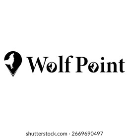 Logotipo elegante con una silueta de lobo dentro de un puntero de alfiler, perfecto para marca al aire libre, de aventura o basada en la ubicación.
