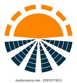 A sleek logo with a radiant orange sun symbolizing energy, paired with blue solar panel patterns, reflecting innovation and renewable power solutions.