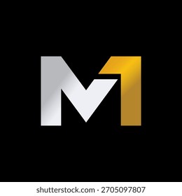 Sleek M1 Logo with Metallic Silver and Gold Gradients symbol icon flat stock vector design