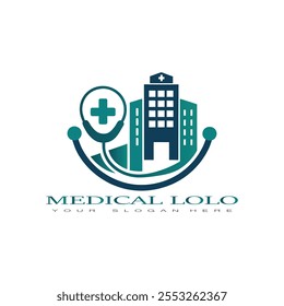 Sleek medical logo vector featuring a cross and global healthcare elements. Perfect for clinics, hospitals, and microstock platforms to enhance branding and visibility.