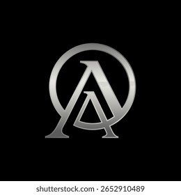 Uma inicial de prata "A" elegante e metálica é destacada em um contorno circular minimalista contra um fundo escuro, exalando um senso de elegância e sofisticação