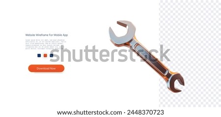 Sleek Metallic Wrench Isolated on Transparent Background. Realistic 3D illustration of a polished silver wrench, a symbol of repair and manual work. 3d Wrench of Metallic Mechanic Tool. Vector