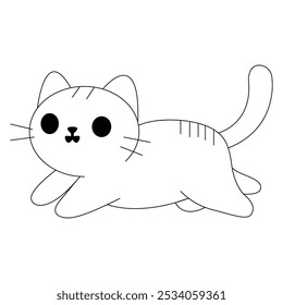 A sleek, minimal cat outline featuring smooth lines and elegant curves. Ideal for in illustrations, logos, coloring pages, or any design project that requires a simple and stylish feline silhouette.