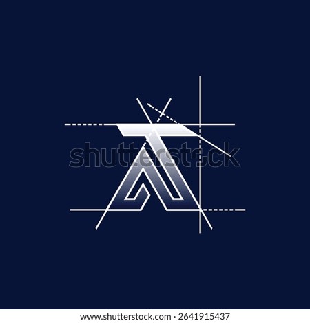 A sleek, minimal monogram logo design featuring the letters A and T with precision construction lines. Ideal for architects, engineering firms, construction branding, or professional identity.