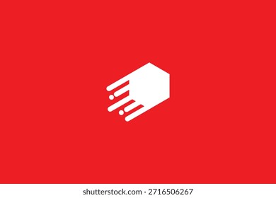 Diseño elegante del logotipo del movimiento rápido de la velocidad mínima en fondo rojo