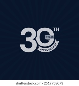 A sleek, minimalist 30th anniversary logo design. It serves as a versatile template for icons, stamps, or labels with a ribbon, ideal for celebrating company or personal milestones. Perfect for use on