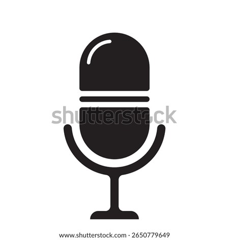 Sleek minimalist black microphone vector icon, perfect for audio, podcast, recording, music, communication-related designs. Microphone icon for web interfaces, apps, logos. Symbol for sound capture