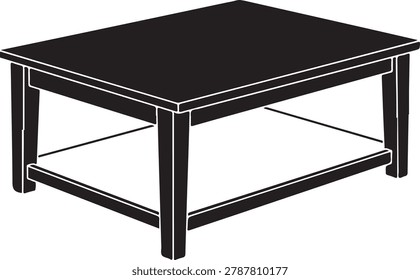 Sleek minimalist black table featuring a sturdy metal frame and open lower shelf for storage or display.