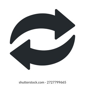Un elegante y minimalista icono de actualización en blanco y negro con flechas dobles, que simboliza el reciclaje y el movimiento continuo.
