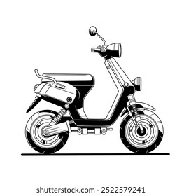 Um vetor preto-e-branco elegante e minimalista ilustração de uma scooter